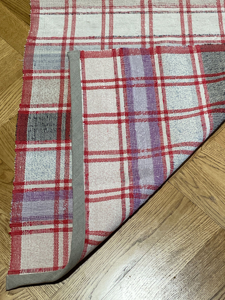 red pink blue check stripe floor runner  bath mat entry way mat kitchen carpet  cotton rag rug