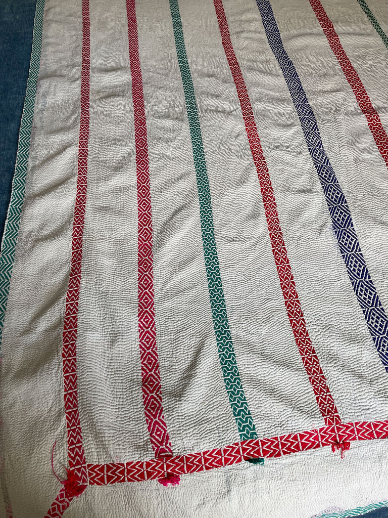 white vintage embroidered kantha quilt sofa throw soft cotton machine washable bedspread