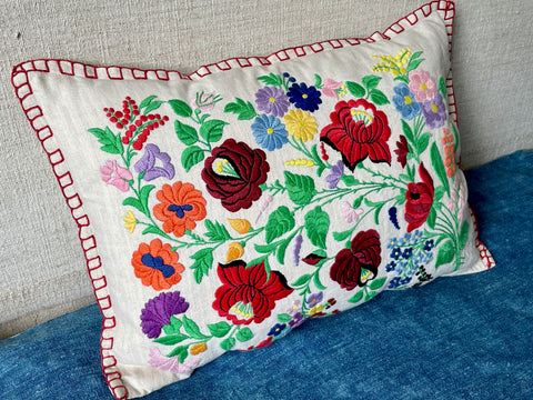 colourful embroidered folk art cushion from hungary brightly coloured floral pillow handmade