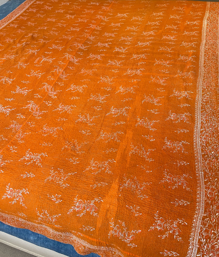 egg yolk yellow bedspread vintage kantha quilt cotton comforter hand made, double machine washable
