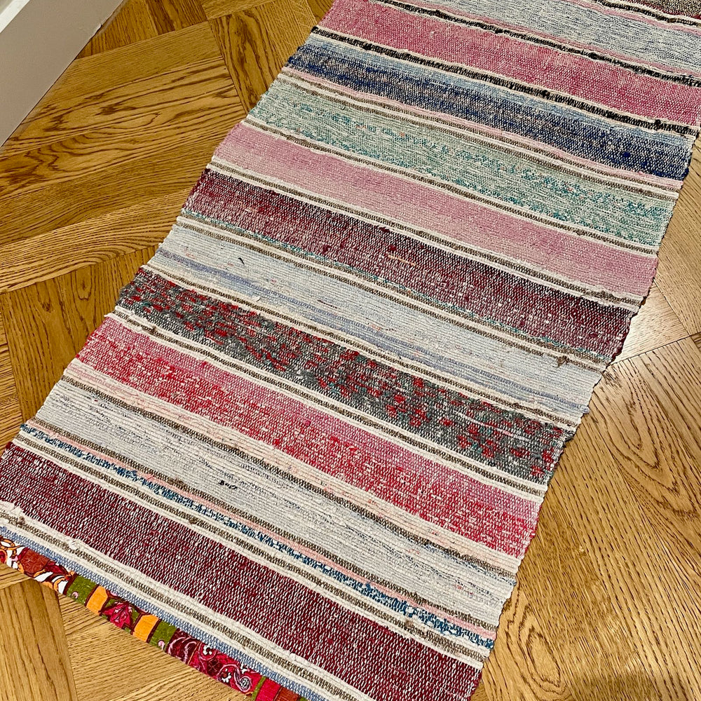 
                  
                    floor runner hall mat long rag rug striped bright colours pink green blue machine washable mat
                  
                