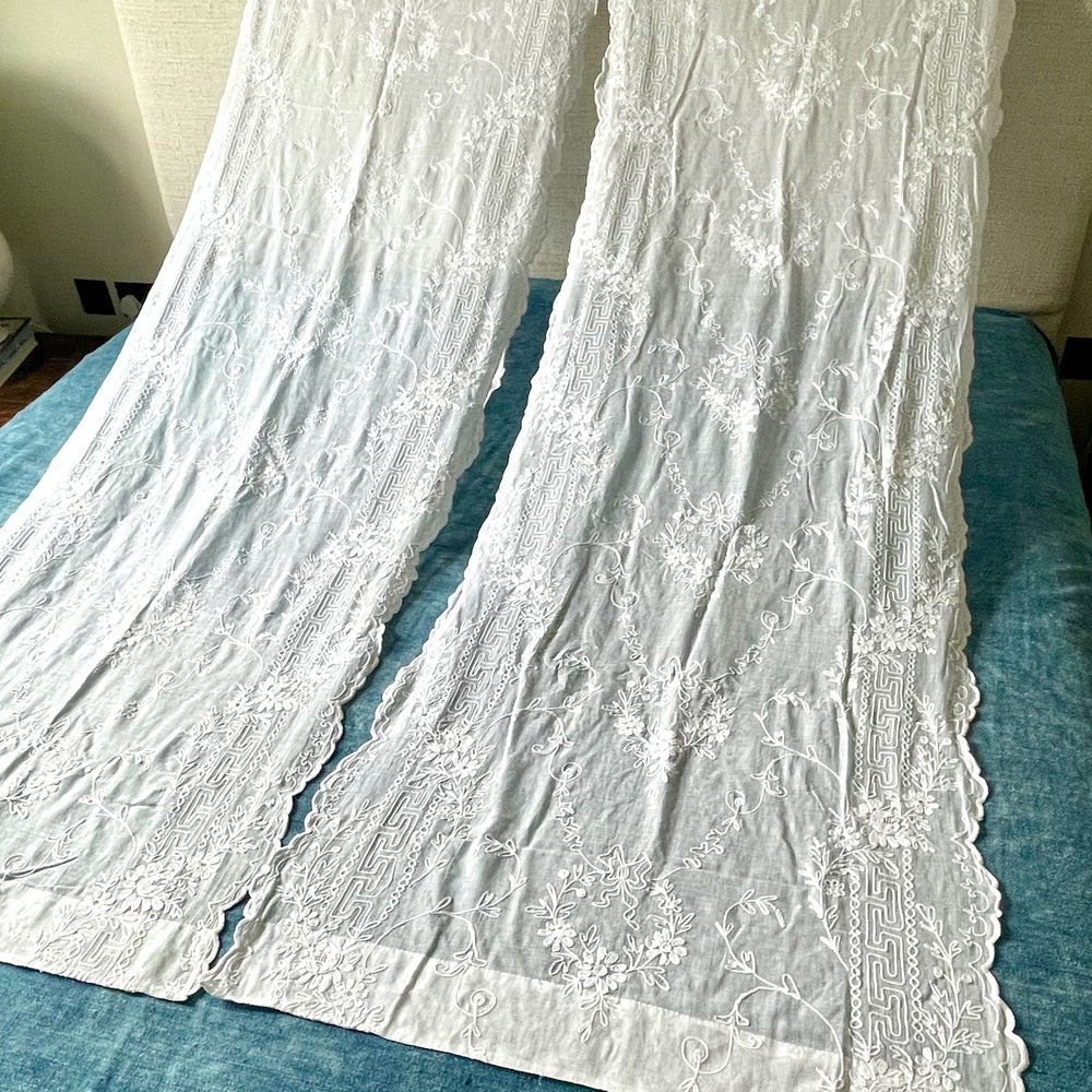 antique french curtains pair broderie cornelys embroidered white long sheer cotton chateau