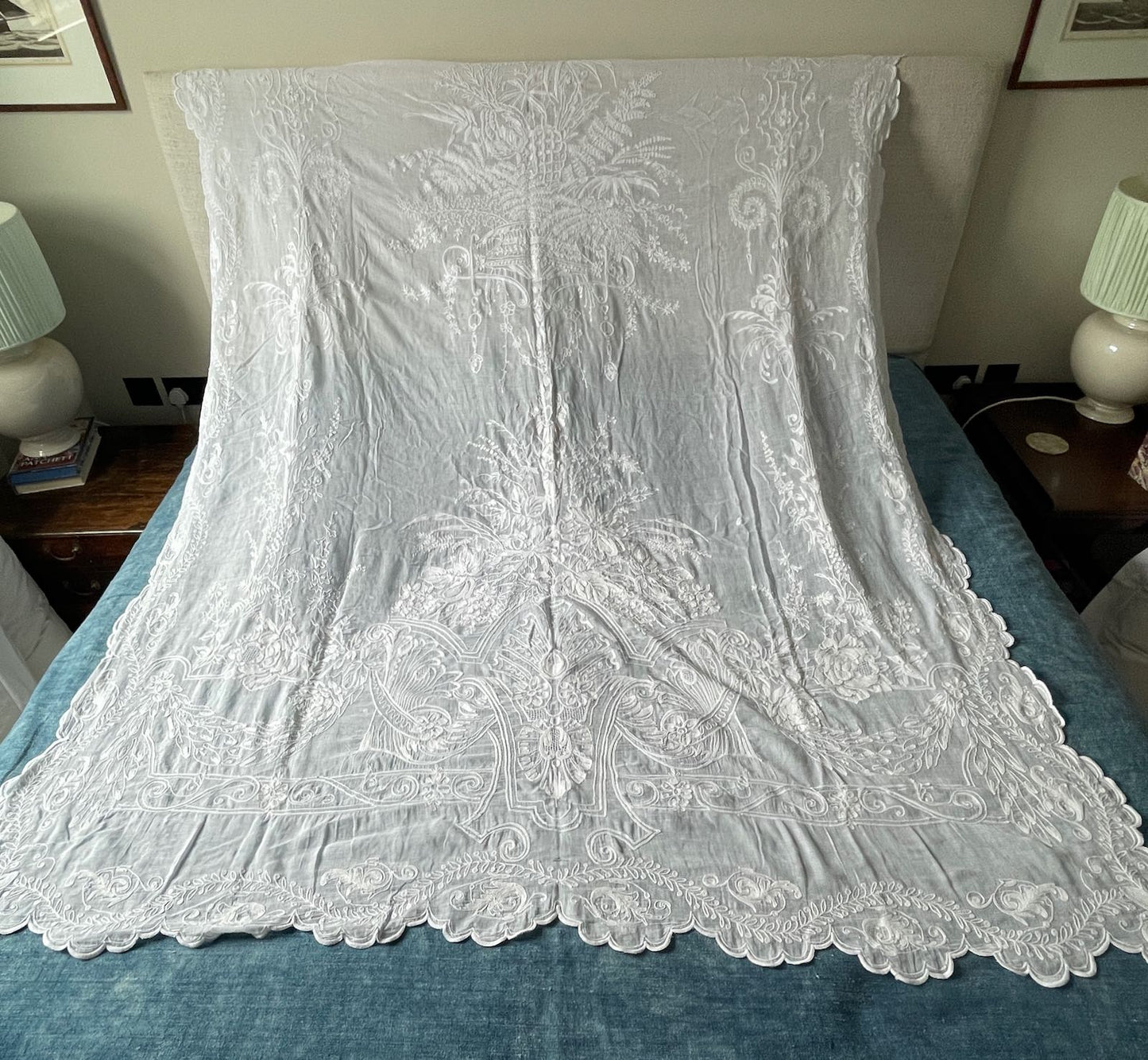 antique french embroidered curtain rideau cornelys crewel work white sheer drape paris chateau