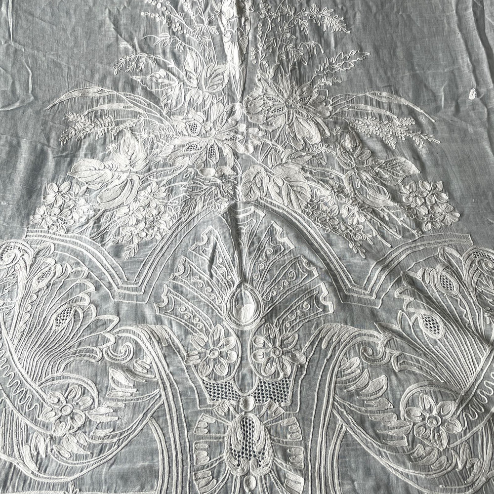 antique french embroidered curtain rideau cornelys crewel work white sheer drape paris chateau
