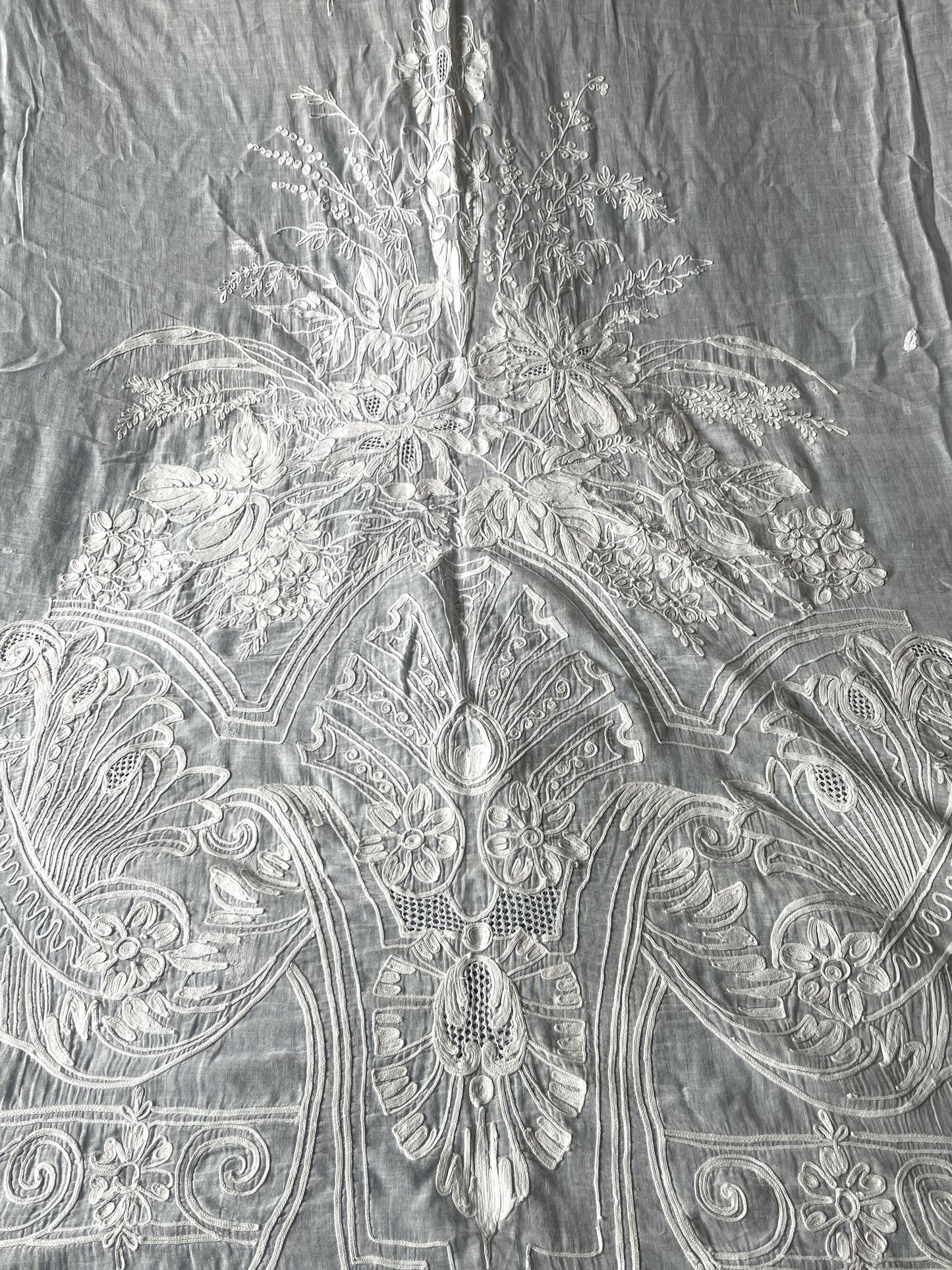 antique french embroidered curtain rideau cornelys crewel work white sheer drape paris chateau