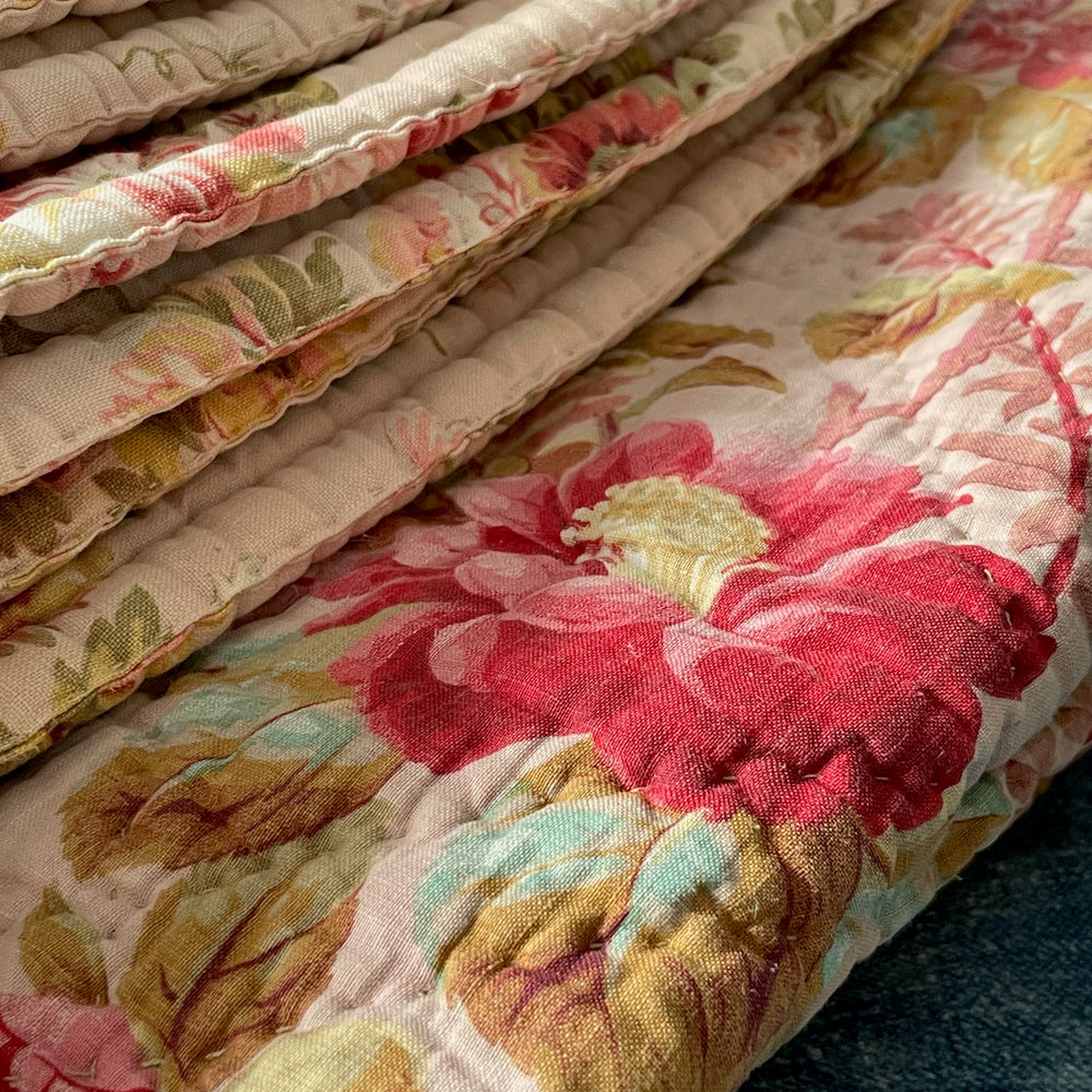 pretty pink provence antique french quilt small double roses pique bedcover decorative camellias