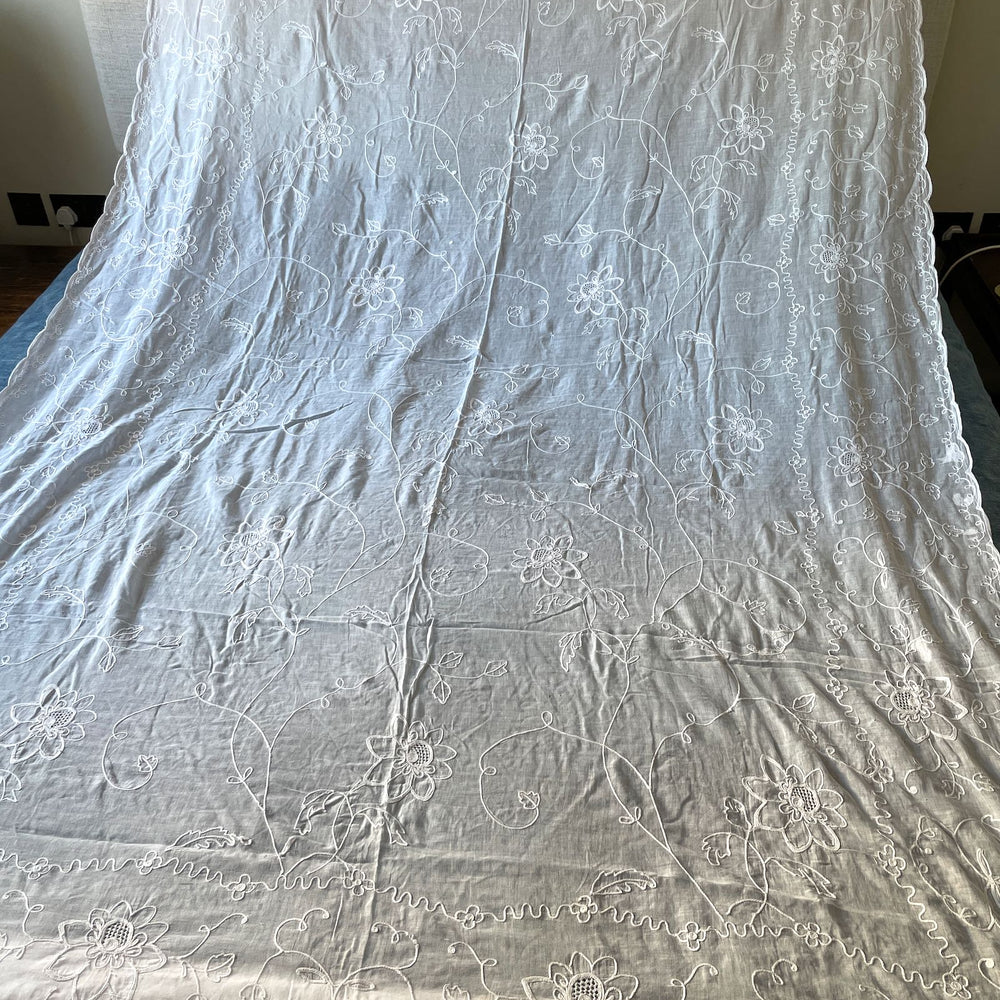 antique french sheer curtain drape rideau de cornelys white embroidered flowers floral chateau style
