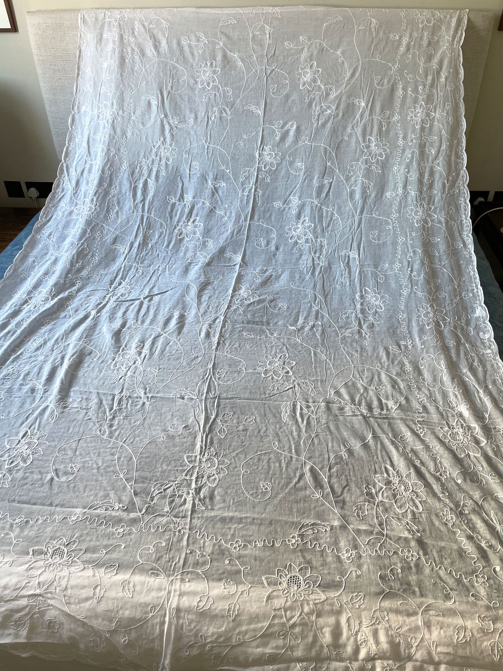 antique french sheer curtain drape rideau de cornelys white embroidered flowers floral chateau style