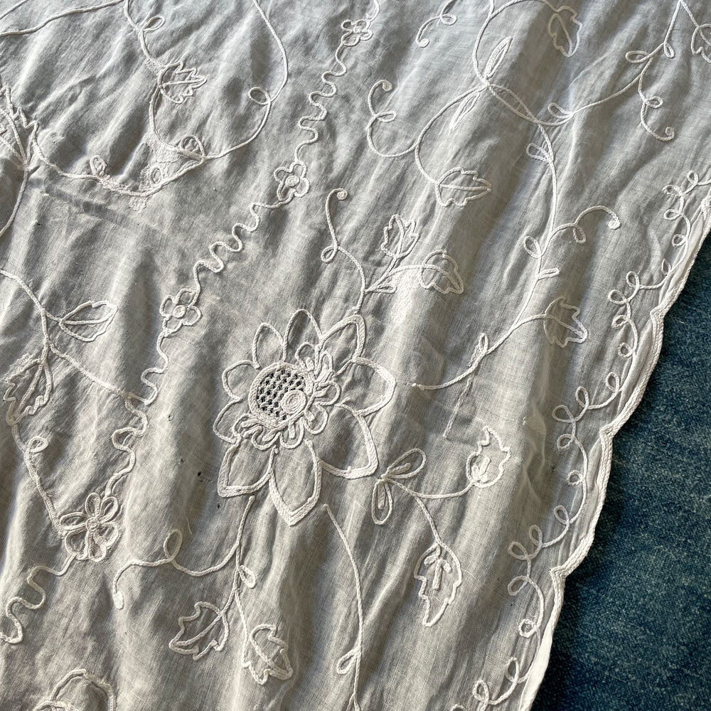 
                  
                    antique french sheer curtain drape rideau de cornelys white embroidered flowers floral chateau style
                  
                