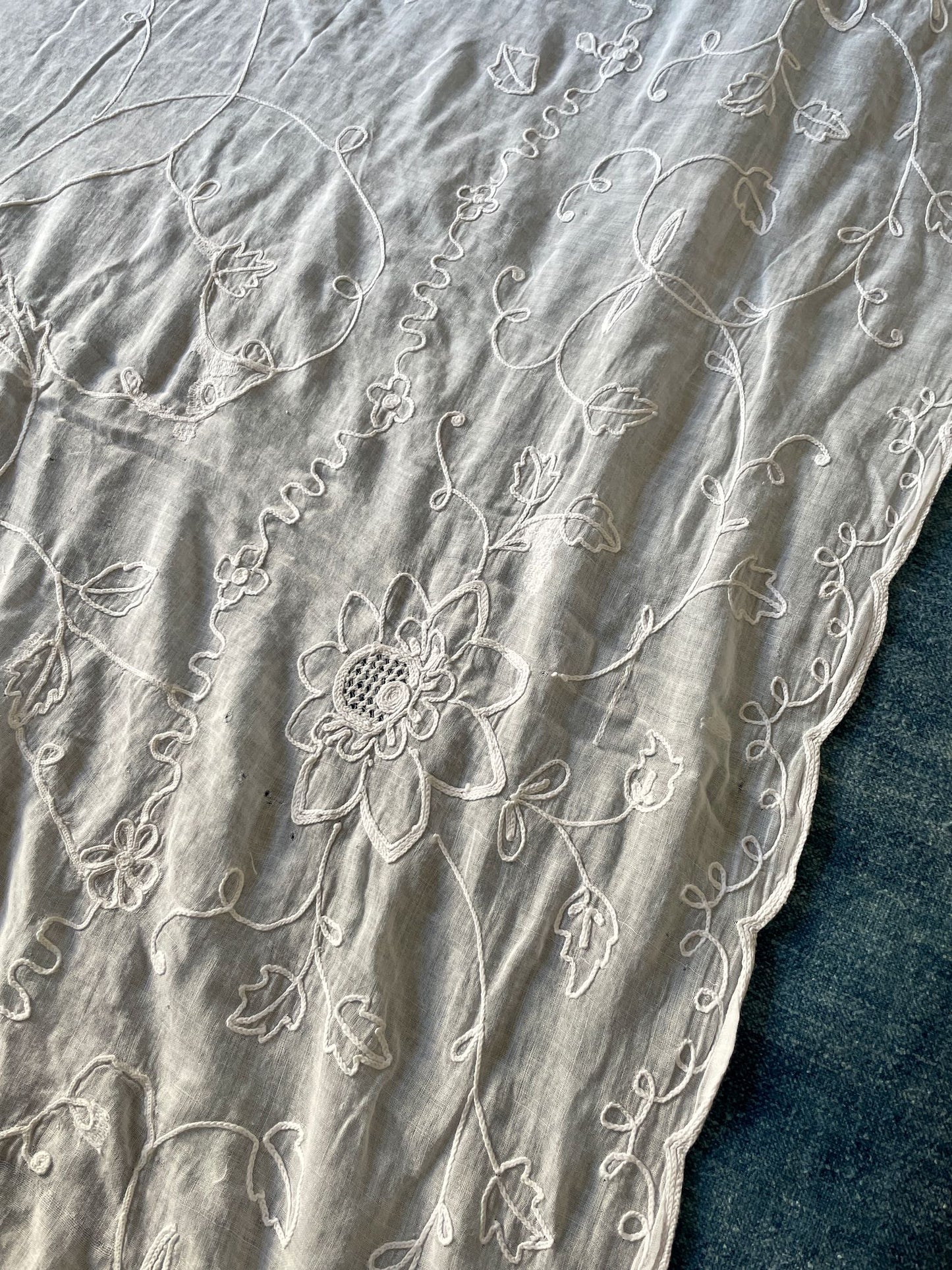 
                  
                    antique french sheer curtain drape rideau de cornelys white embroidered flowers floral chateau style
                  
                