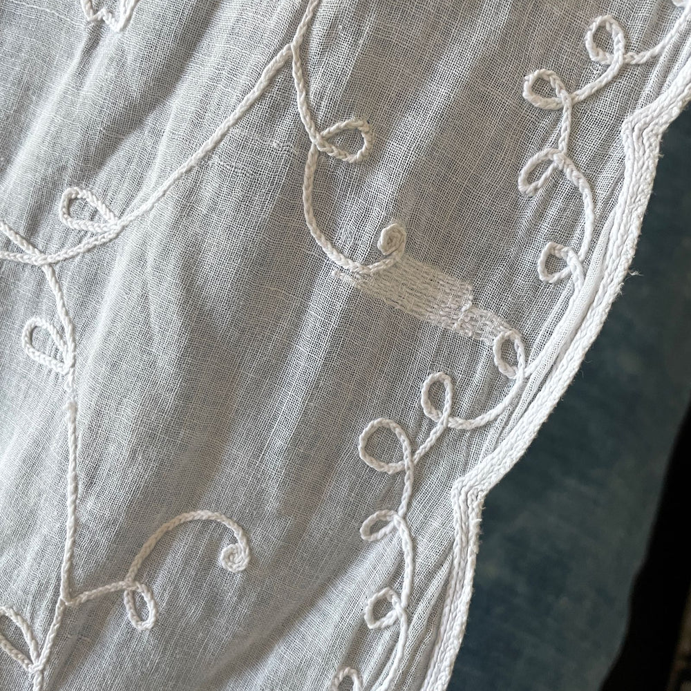 
                  
                    antique french sheer curtain drape rideau de cornelys white embroidered flowers floral chateau style
                  
                