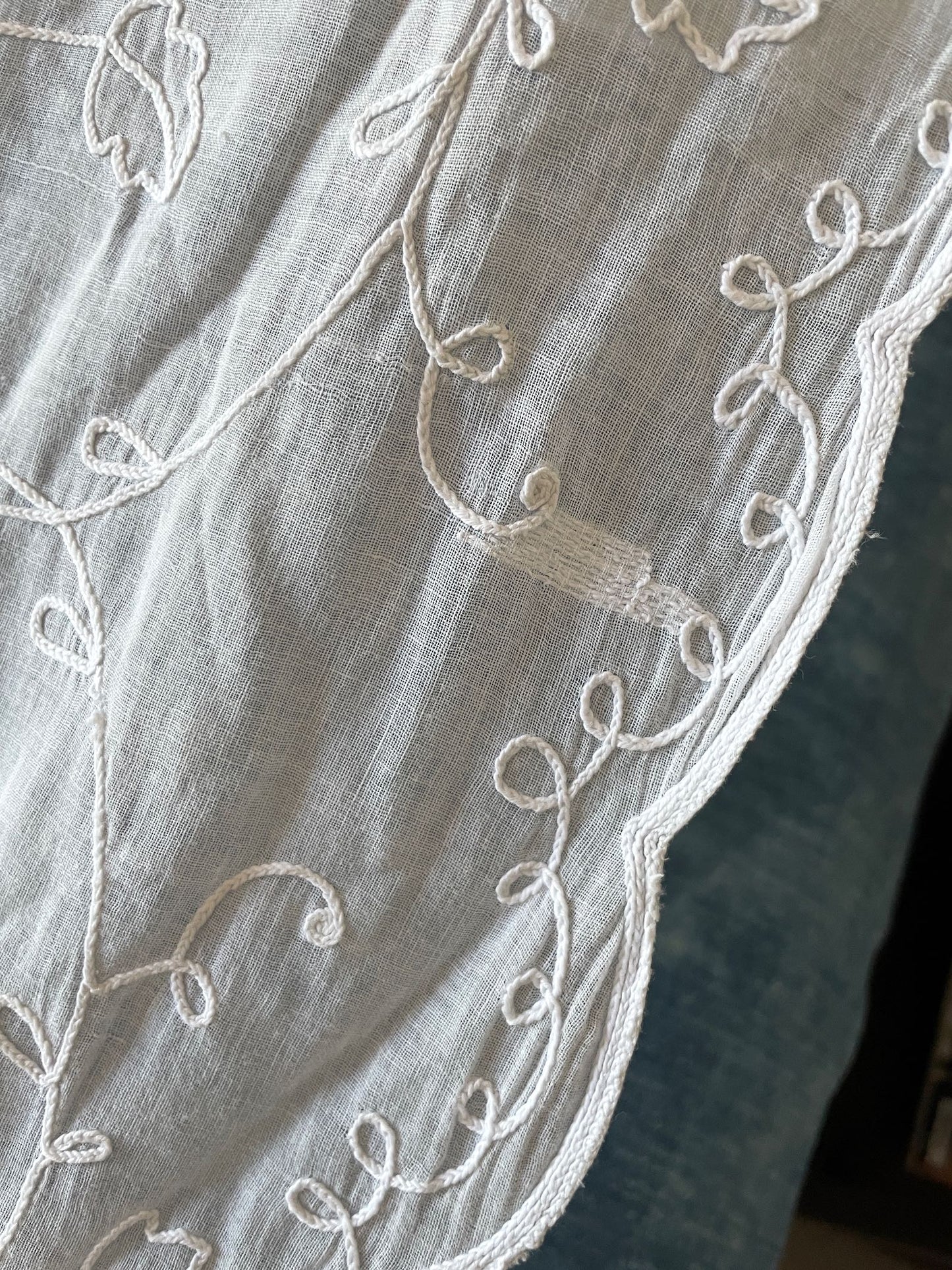 
                  
                    antique french sheer curtain drape rideau de cornelys white embroidered flowers floral chateau style
                  
                