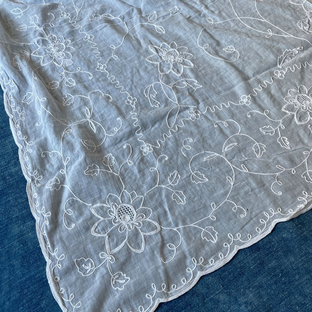 
                  
                    antique french sheer curtain drape rideau de cornelys white embroidered flowers floral chateau style
                  
                