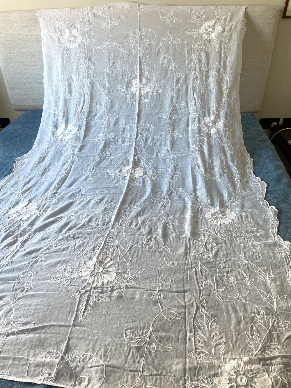 antique french rideau cornelys embroidered sheer drape white floral chateau curtain parisian
