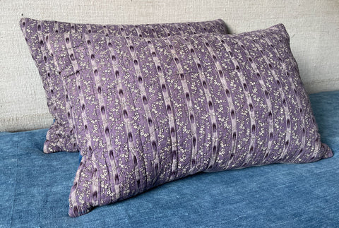 antique french quilt cushions striped purple indigo blue large pillows for couch, sofa or bed  