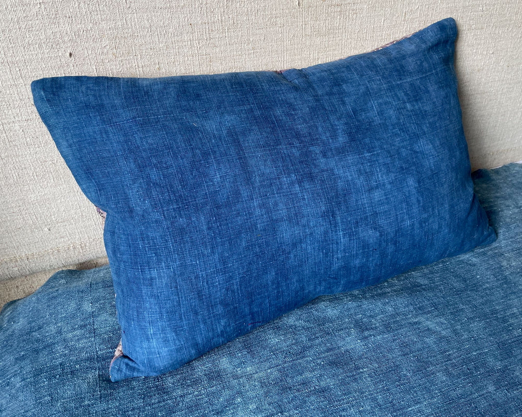 antique french quilt cushions striped purple indigo blue large pillows for couch, sofa or bed  