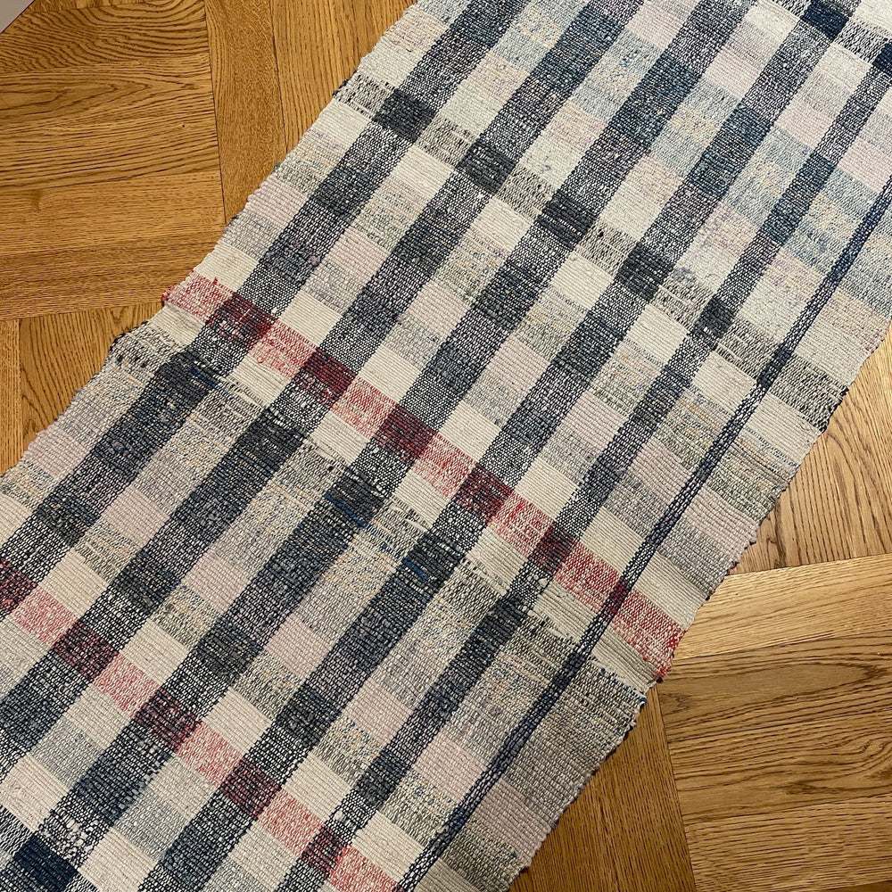 navy blue check runner plaid rug floor carpet trasmatta 3m long cotton vintage washable mat