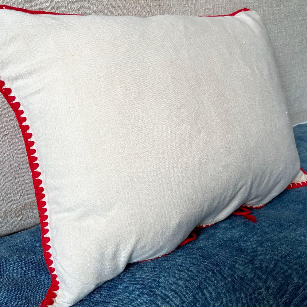 
                  
                    red and cream cushion embroidered with snowflake design vintage Hungarian pillow folk textile
                  
                