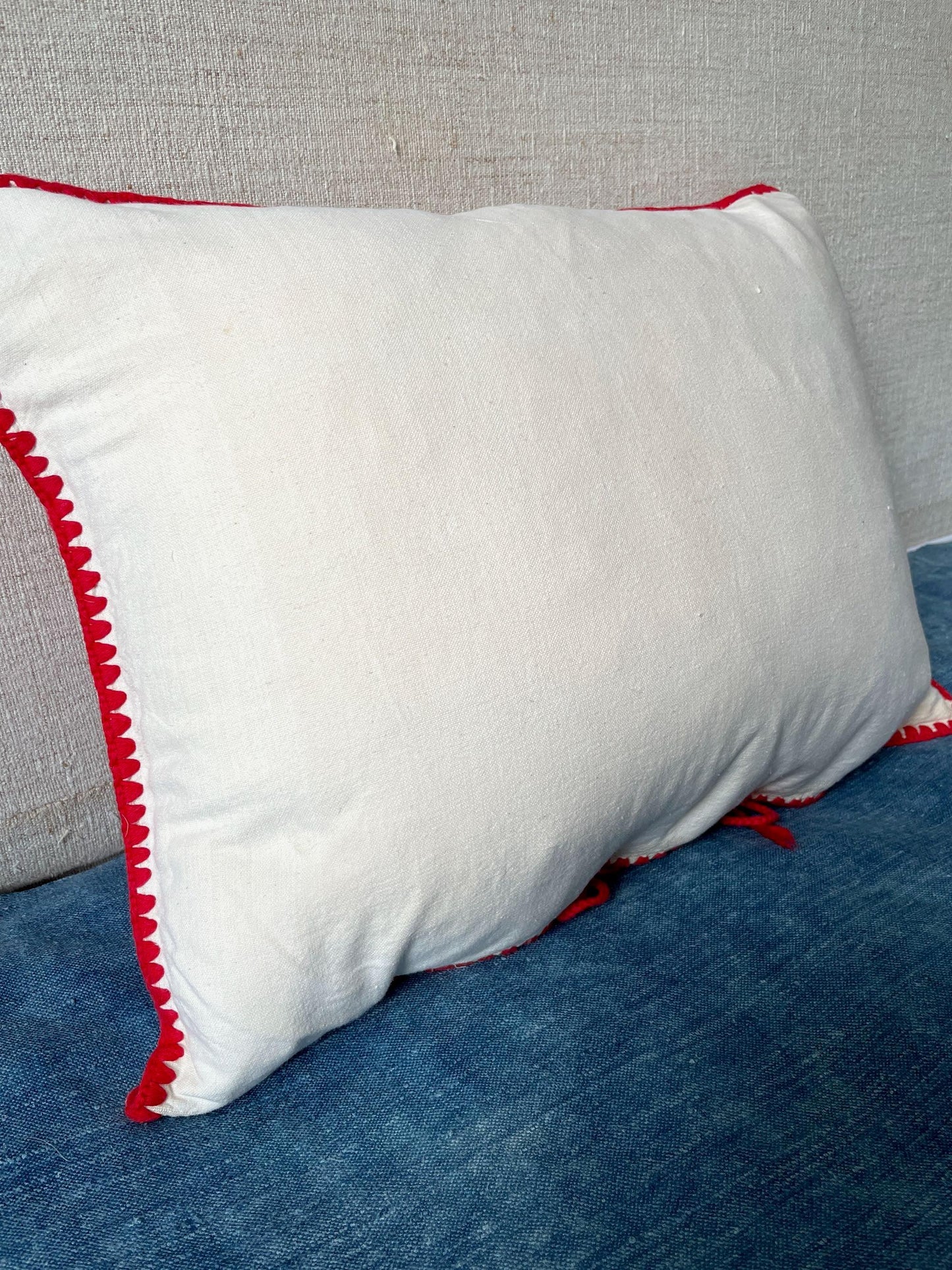 
                  
                    red and cream cushion embroidered with snowflake design vintage Hungarian pillow folk textile
                  
                