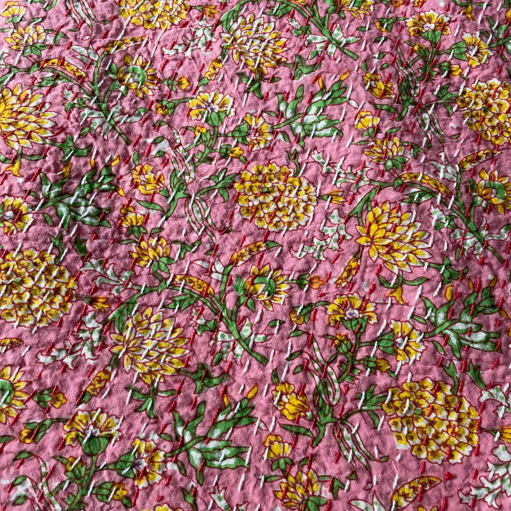 
                  
                    pink yellow cream candy single quilt bedspread kantha sofa throw comforter block print washable
                  
                