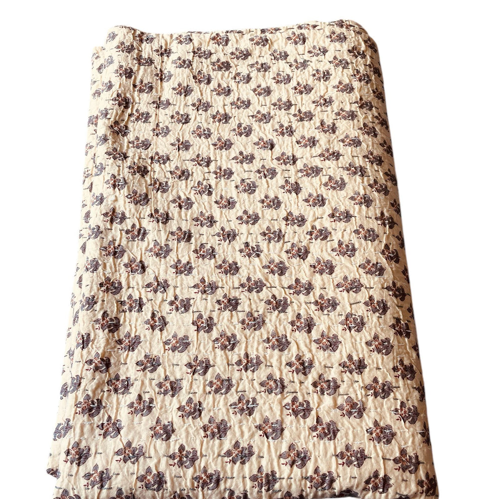 cream grey pink mauve blockprint quilt kantha bedspread large cotton washable comforter 