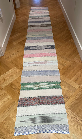pink blue pastels long cotton floor runner trasmatta vintage hungarian hall carpet rag rug washable.