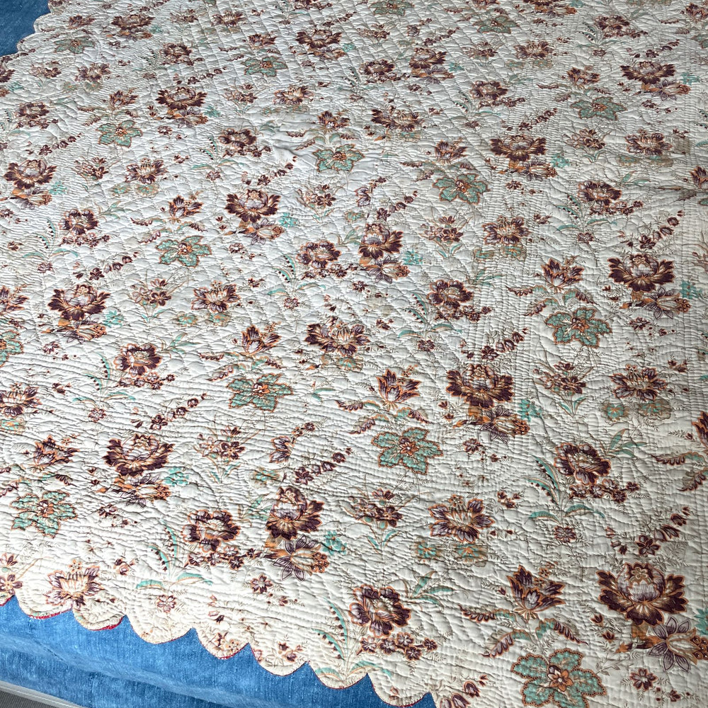 antique french quilt pique country style floral small single heirloom collectors bedcover textile