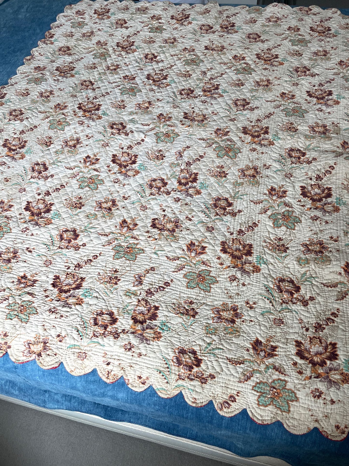 antique french quilt pique country style floral small single heirloom collectors bedcover textile
