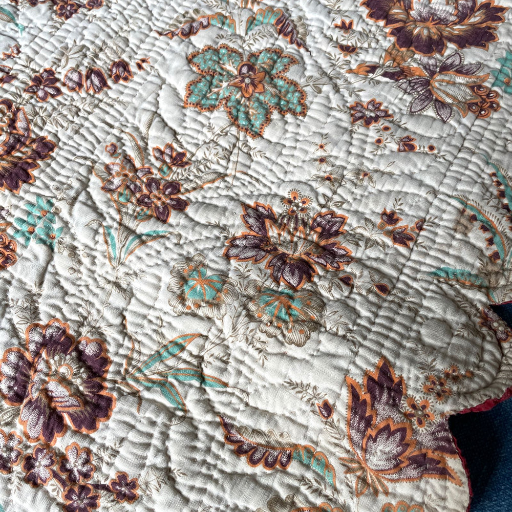 antique french quilt pique country style floral small single heirloom collectors bedcover textile