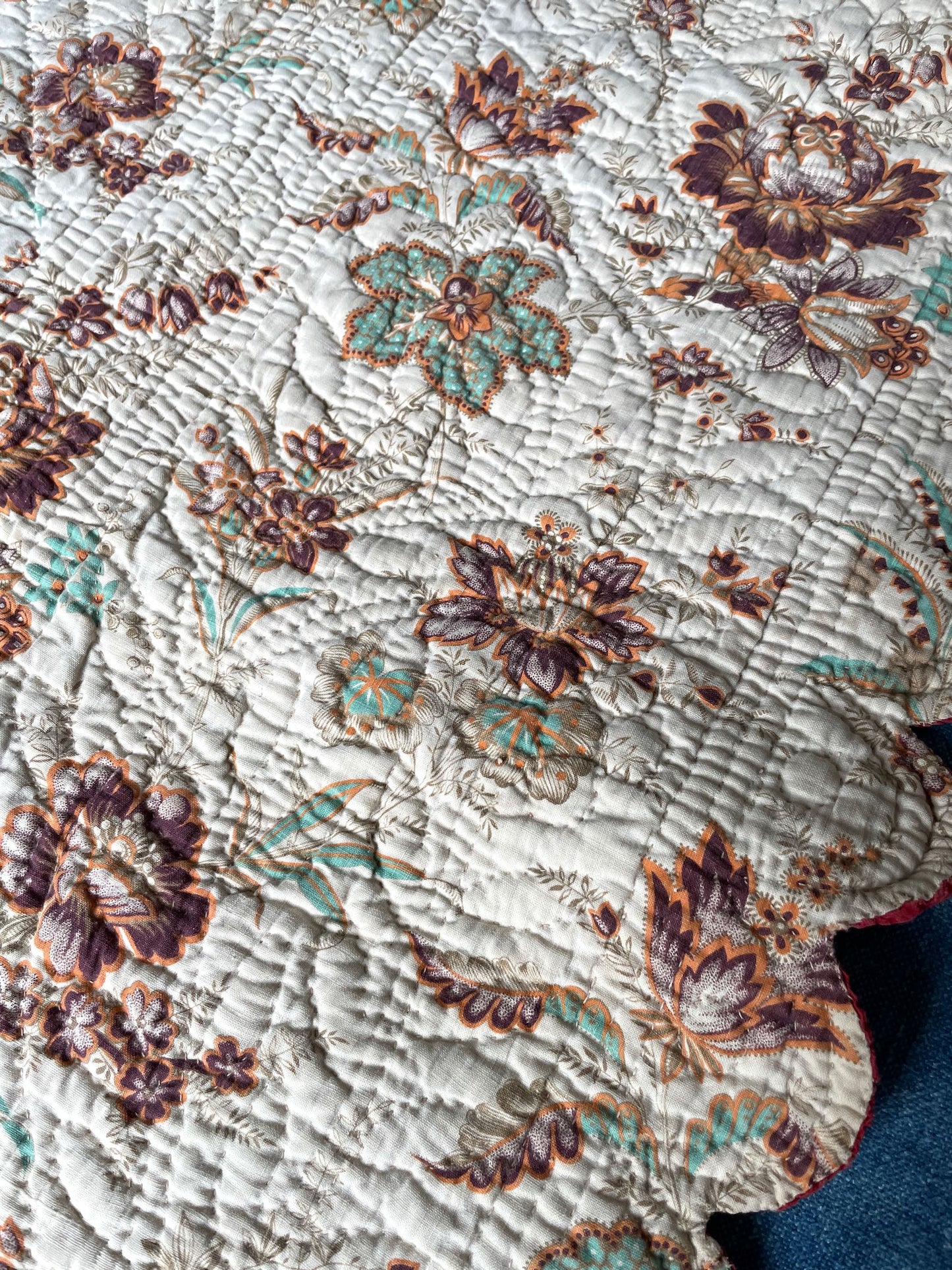 antique french quilt pique country style floral small single heirloom collectors bedcover textile