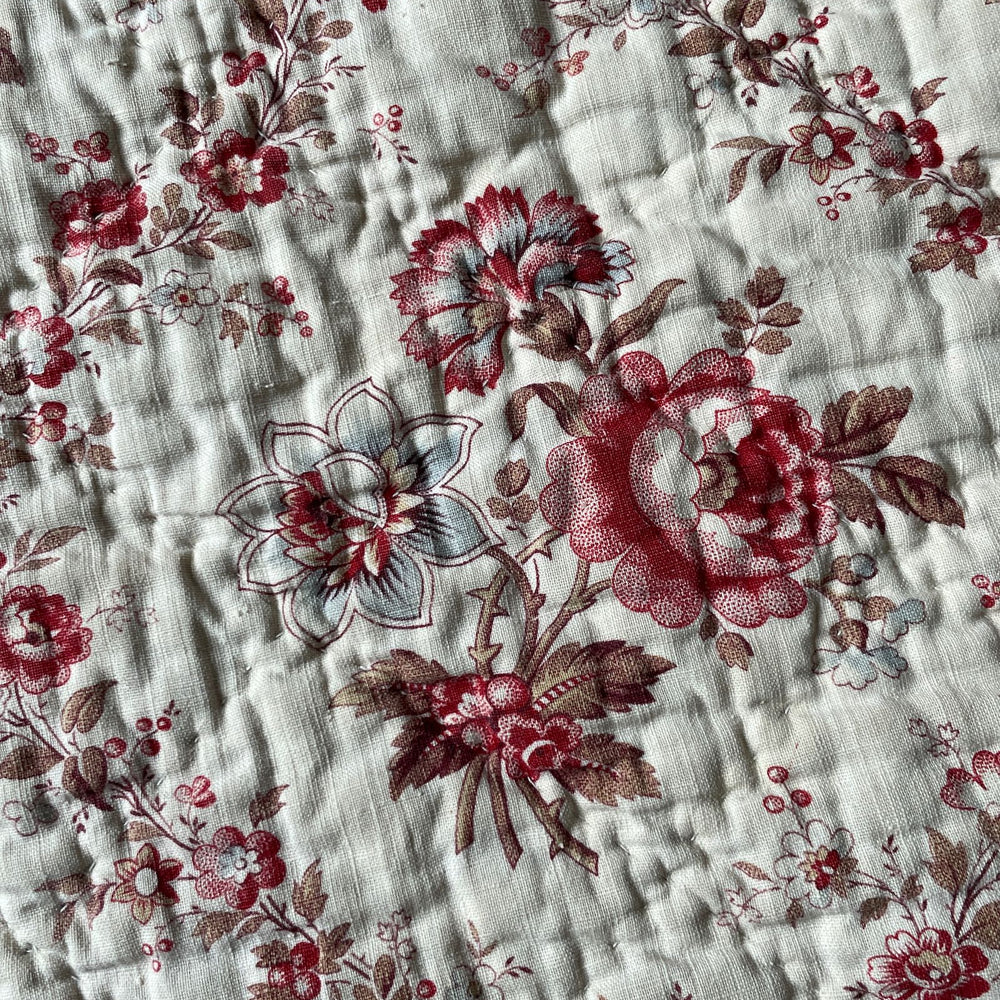 large antique french quilt pink white roses floral print linen pretty double pique comforter
