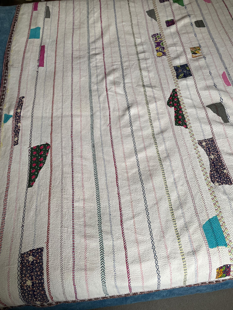 patchwork vintage indian kantha quilt embroidered cotton comforter bedspread washable cotton