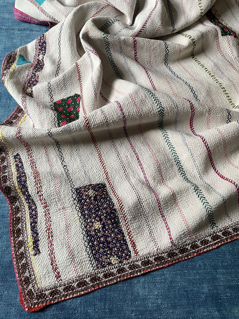 patchwork vintage indian kantha quilt embroidered cotton comforter bedspread washable cotton