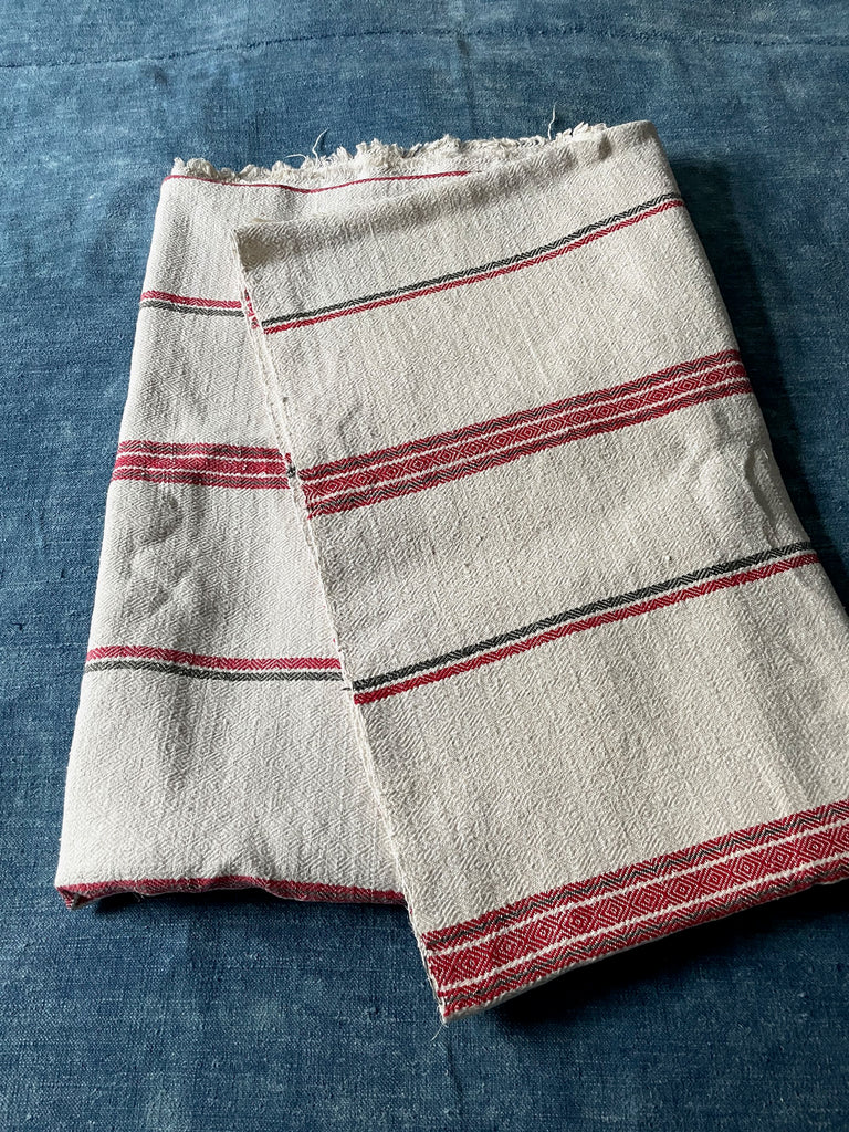 striped hemp throw in cream with red grey stripes vintage east european textile for upholstery