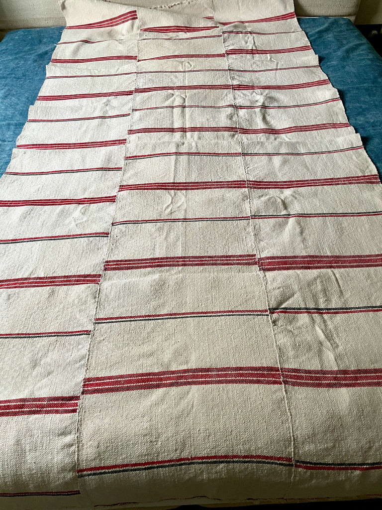 striped hemp throw in cream with red grey stripes vintage east european textile for your home