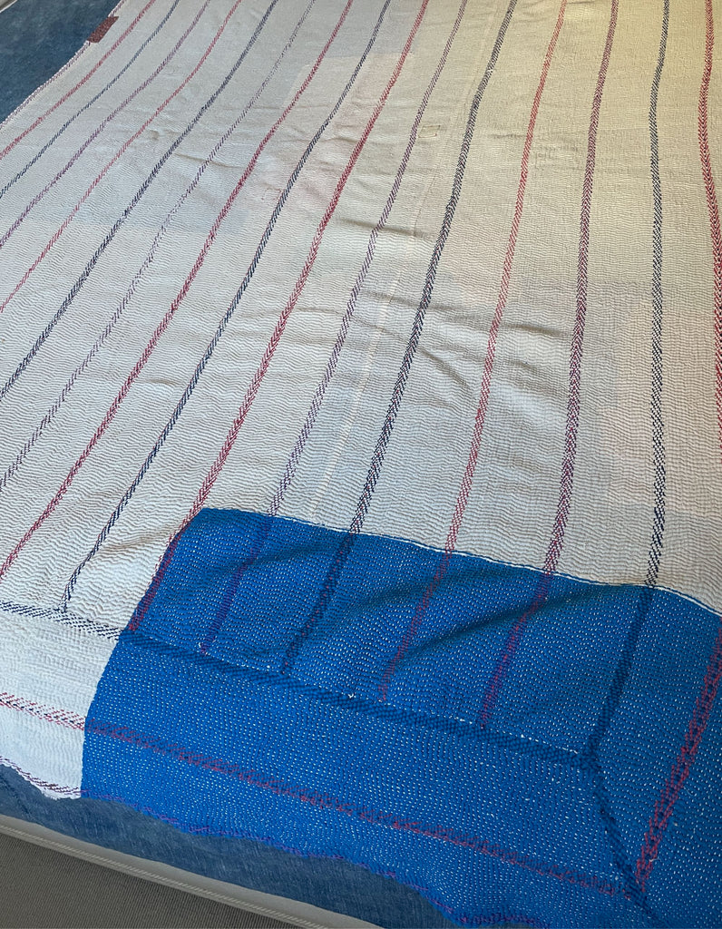 white vintage cotton indian kantha quilt embroidered bedspread washable comforter