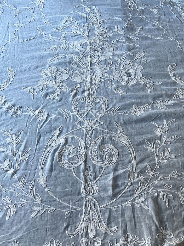 antique french rideau de cornelys long embroidered sheer white muslin curtain with floral pattern