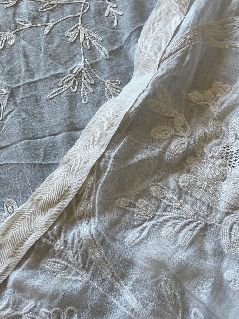 antique french rideau de cornelys long embroidered sheer white muslin curtain with floral pattern