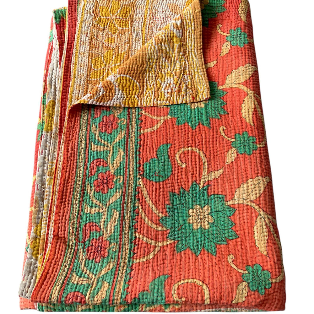 
                  
                    bright red orange green kantha quilt bedspread cotton sofa throw comforter washable indian
                  
                