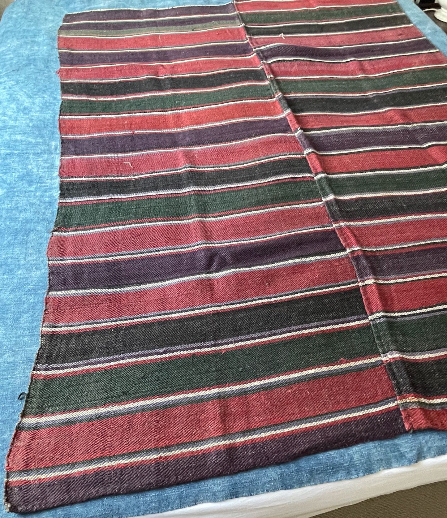 blanket throw striped red purple brown gray east europe folk textile warm colours upholstery 