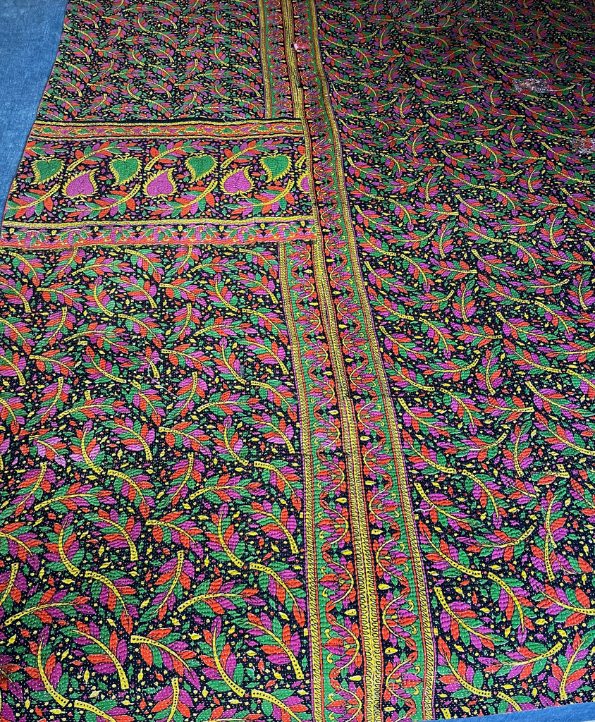 vibrant brightly coloured cotton bedspread vintage kantha quilt handmade machine washable