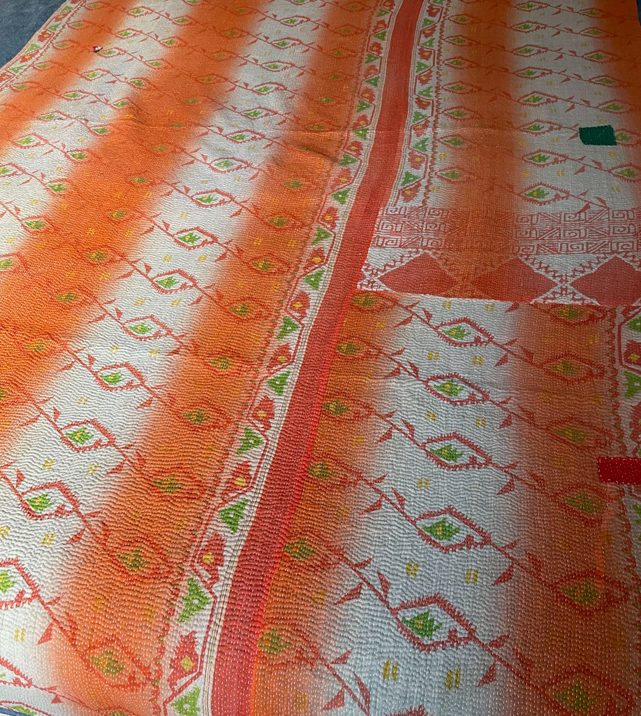 vibrant brightly coloured cotton bedspread vintage kantha quilt handmade machine washable