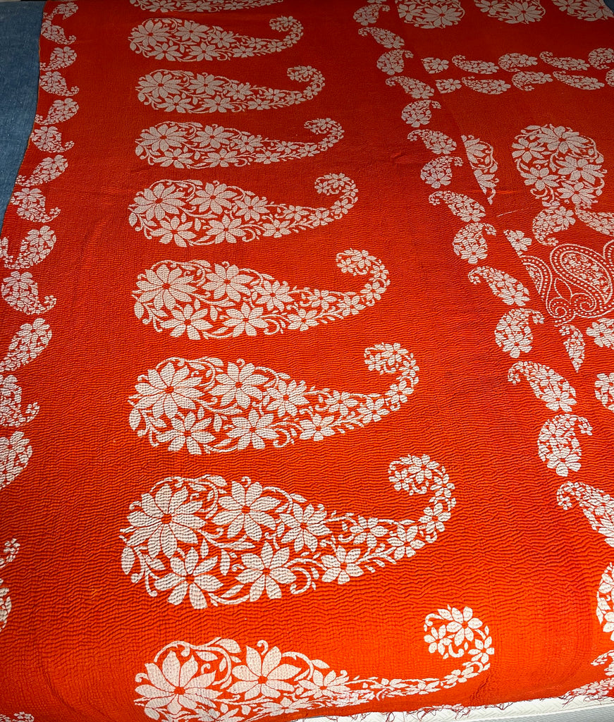 bright orange vintage kantha quilt handmade bedspread boteh design co
