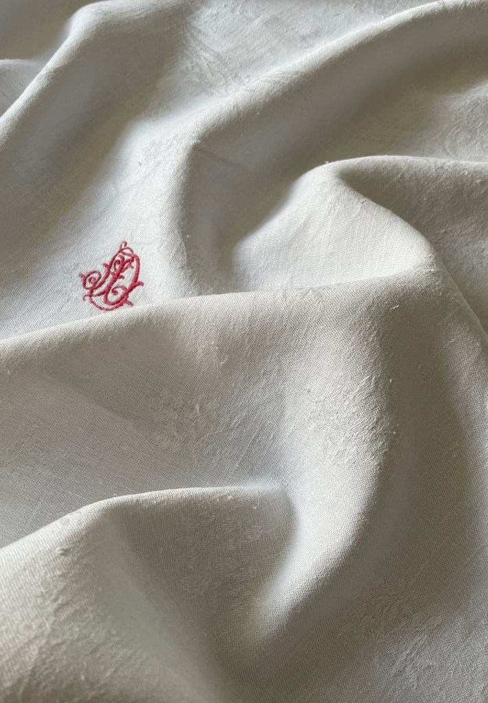 large antique white damask tablecloth embroidered DL LD banqueting cloth wedding table cover