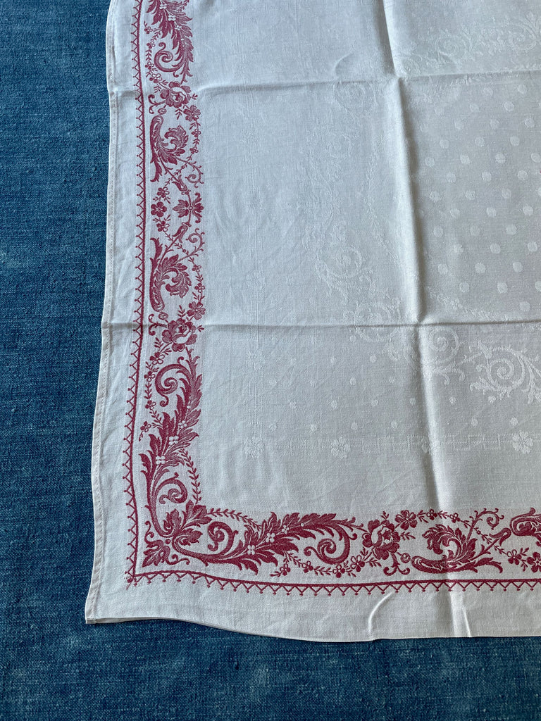 12 antique french table napkins linen damask serviettes monogrammed VA excellent condition 
