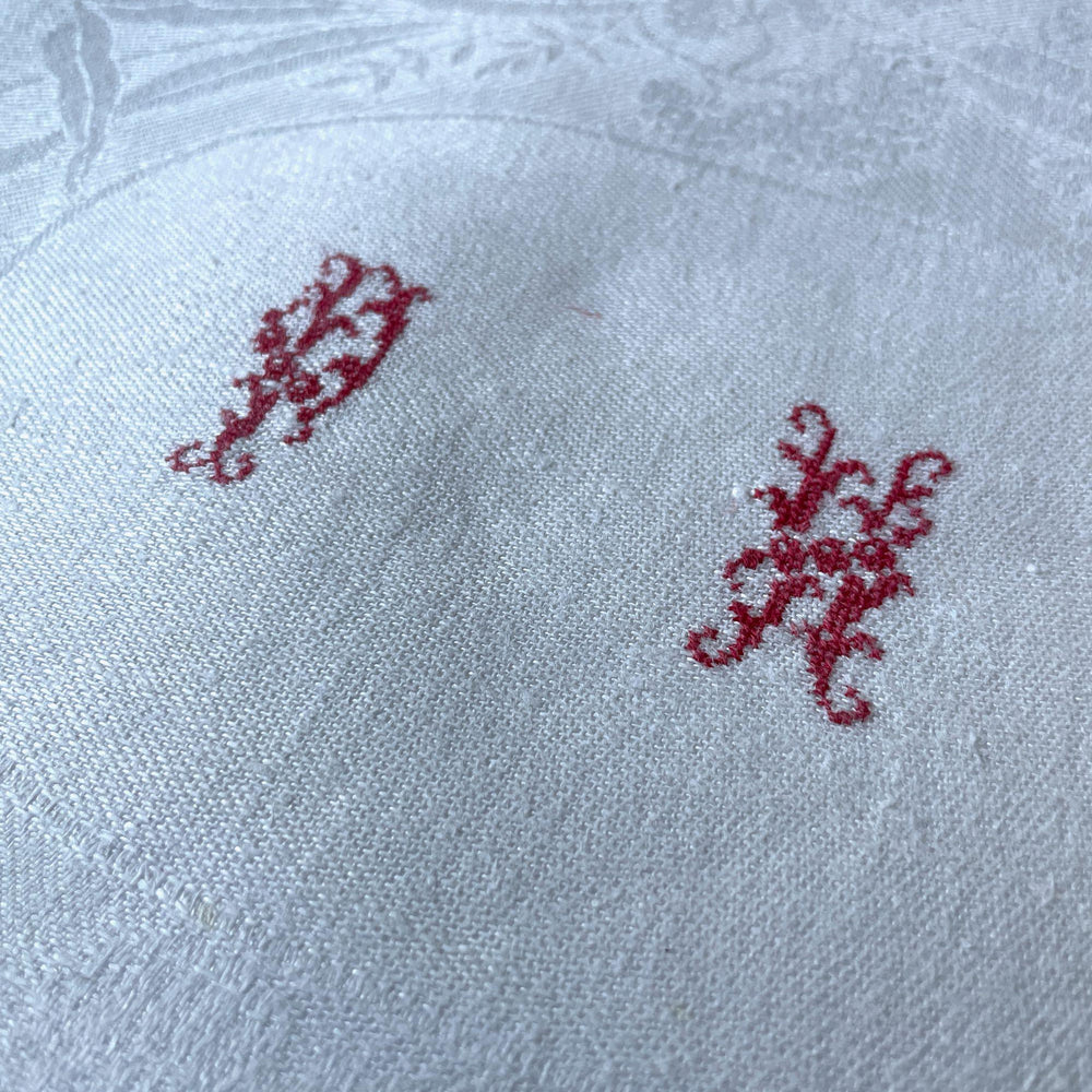 
                  
                    set of 9 antique french linen damask table napkins monogrammed PH  9 white serviettes 
                  
                