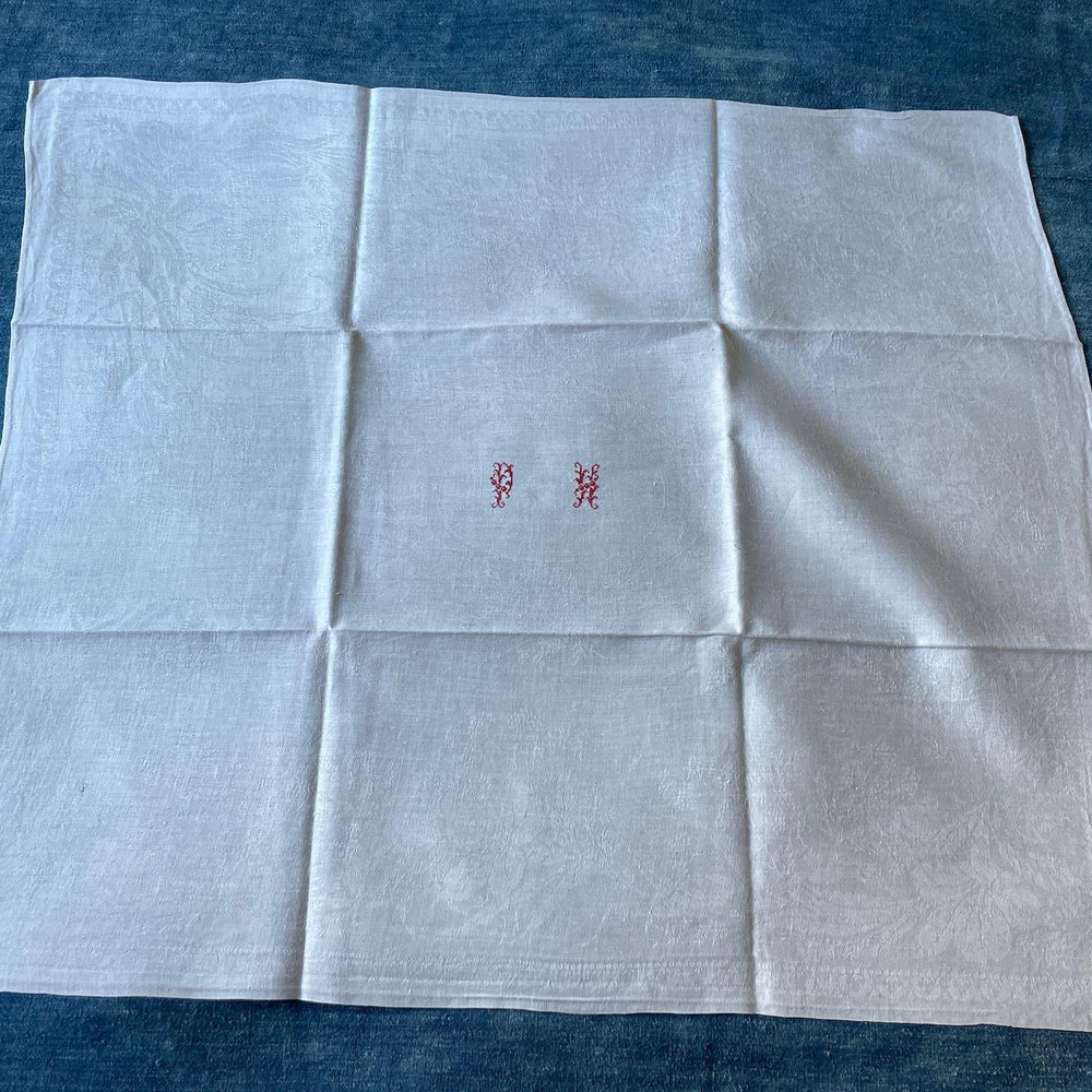 
                  
                    set of 9 antique french linen damask table napkins monogrammed PH  9 white serviettes 
                  
                