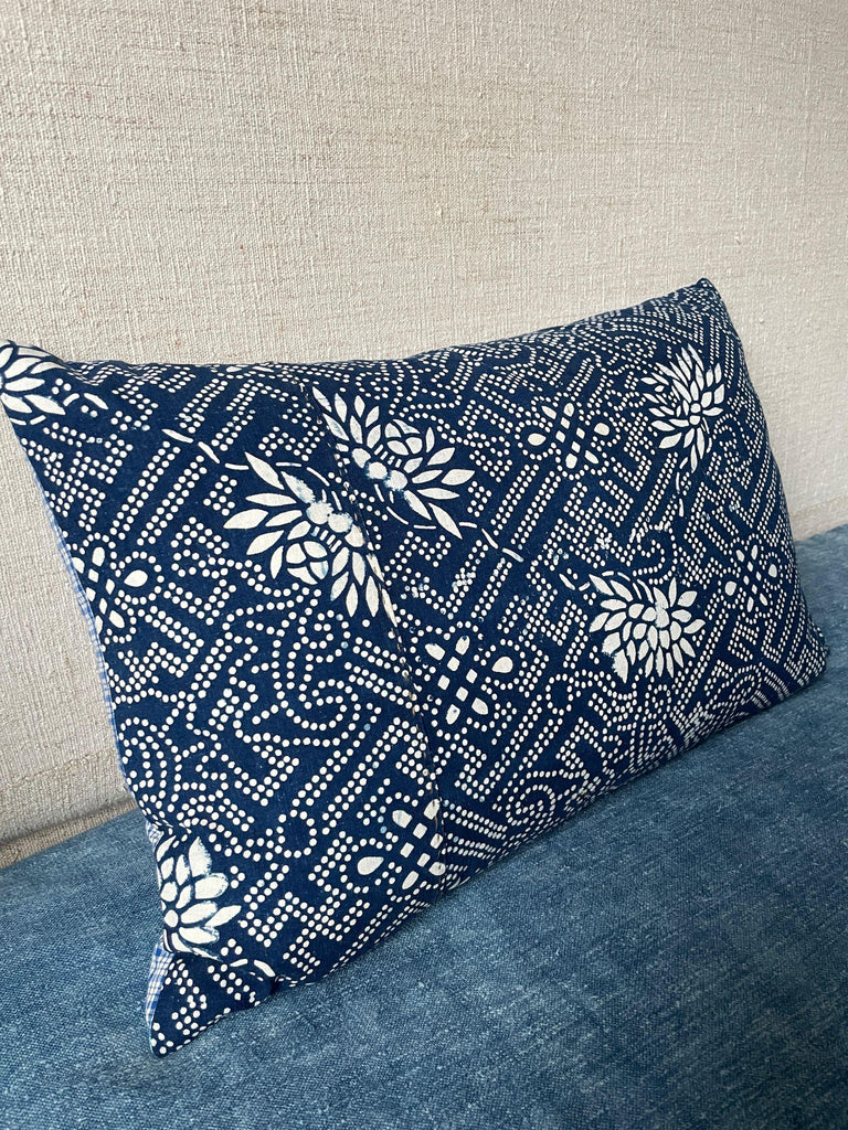 vintage chinese indigo paste resist cushions blue rectangular pillows with feather pad handmade