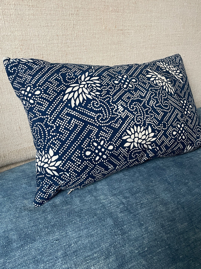 vintage chinese indigo paste resist cushions blue rectangular pillows with feather pad handmade