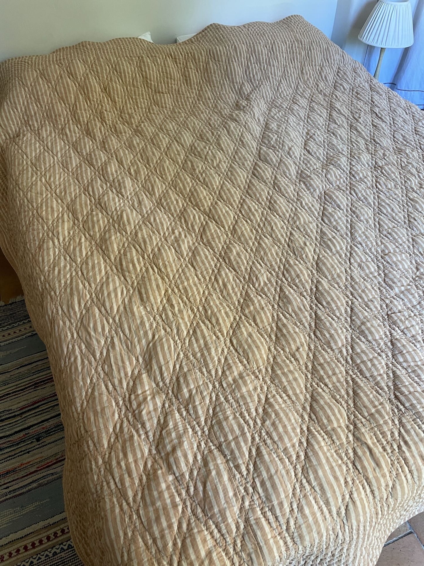 
                  
                    antique french quilt large pique king size green white stripe warm comforter bedspread duvet 
                  
                